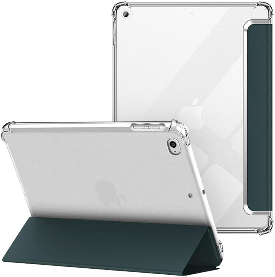 VAGHVEO Hülle für iPad 2018 2017 9,7 Zoll/iPad Air 1 2, Flexibel Weiche Transparente TPU-Schutzhülle Stoßfeste Rückseite Cover Klare Leder iPad Hüllen für Apple iPad 6. / 5. Generation, Dunkel Grün