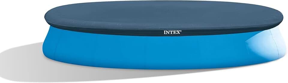 INTEX 28023E Pool Cover: for 15ft Round Easy Set Pools – Includes Rope Tie – Drain Holes – 12in Overhang – Snug Fit
