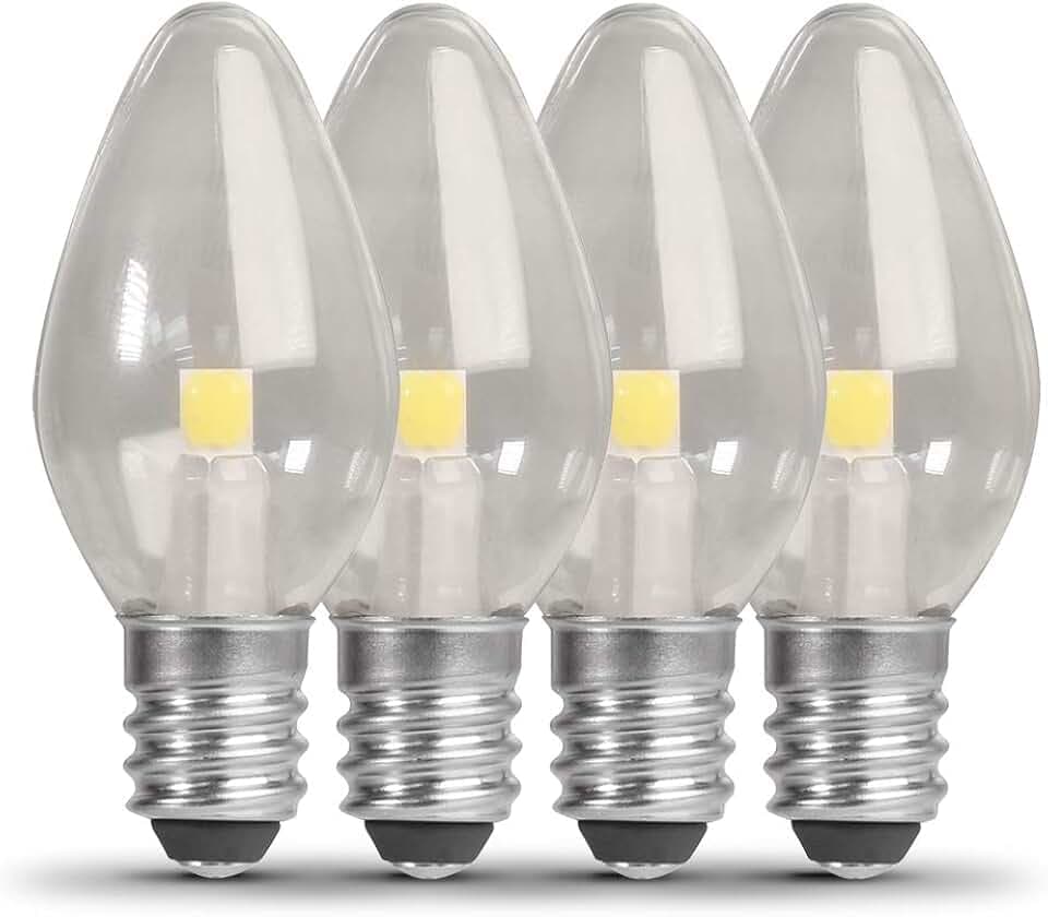Feit Electric BP7C7/827/LED/4 0.6W 7W Equivalent 30 Lumen Candelabra Base Four LED C7 Night Light Bulb, 2.1" H x 0.9" D, 2700K (Soft White), 4 Piece