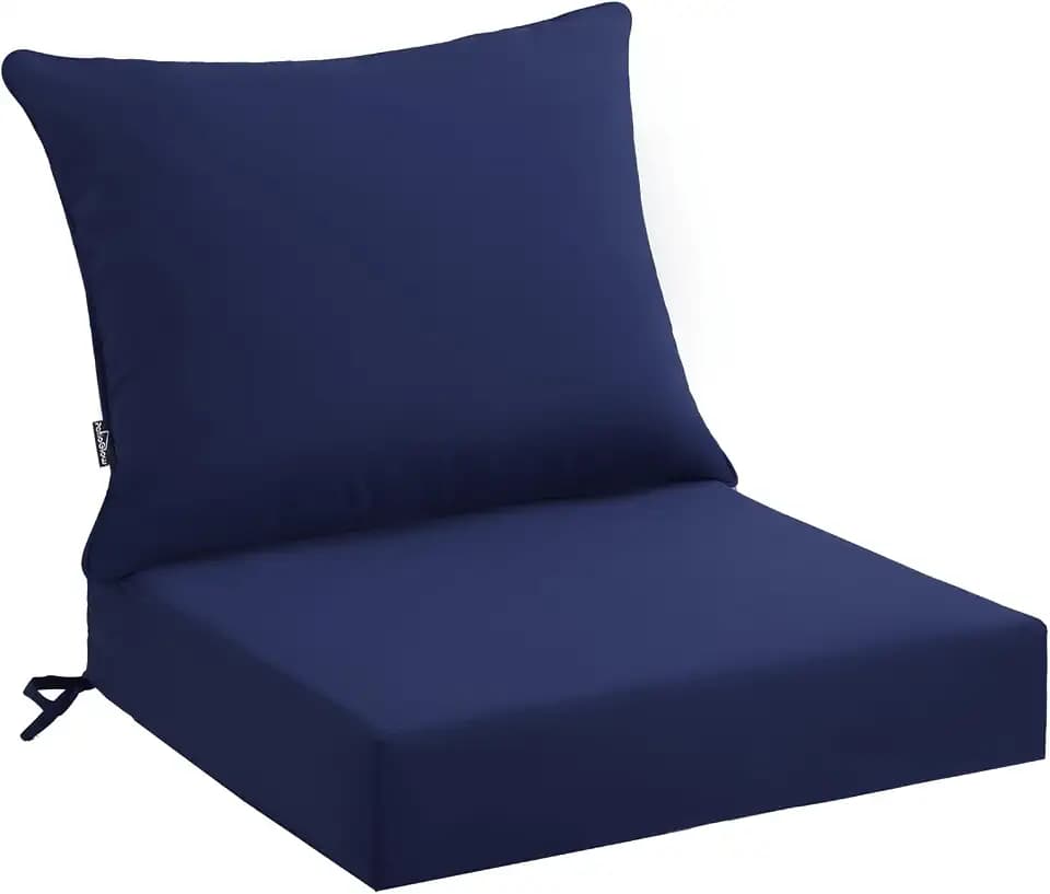 PatioGlow Outdoor Seat Cushion Set 24 x 24 x 4 Inch, Waterproof & Fade Resistant Patio Furniture Cushions with Removable Cover and Ties, Thick Deep Seating Pads for Outside Chair Sofa Couch, Dark Blue