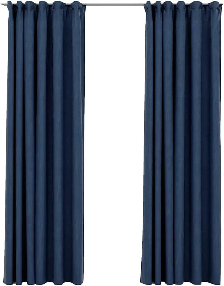 vidaXL 2X Vorhang Verdunkelung mit Haken Verdunkelungsvorhang Kräuselband Thermo Gardine Blickdicht Vorhänge Leinenoptik Blau 140x245cm