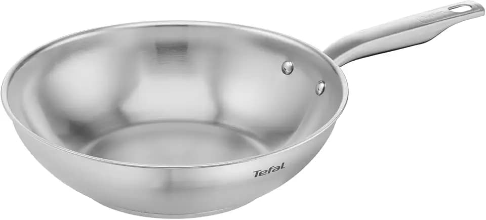 Tefal Virtuoso Wokpfanne Induktion 28 cm, unversiegelt, gebürstetes Finish, backofengeeignet bis zu 250°C, für alle gänigen Herdarten geeignet, hochwertiger Premium-Edelstahl, E49219