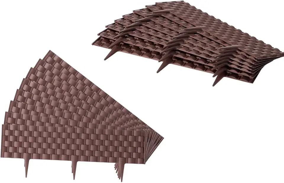 Set of 8 Pcs Decorative Rattan-Inspired Plastic Landscape Edging and Garden Fence Borders in a Rich Coffee Hue for Lawn, Outdoor Patio, Garden, and Flower Bed