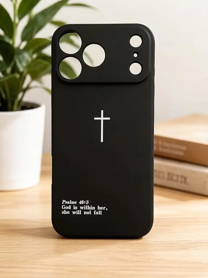 Cross Design Phone Case Cover for iPhone 17 PRO MAX Cross Pattern Case Cover Liquid Silicone Soft Gel Rubber Matt Phone Cover with Microfiber Lining Black