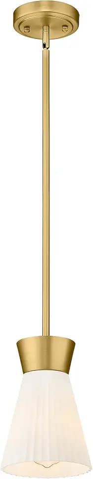 HWH Gold Kitchen Island Pendant Light, White Striped Glass, 5HZG107MIL BG