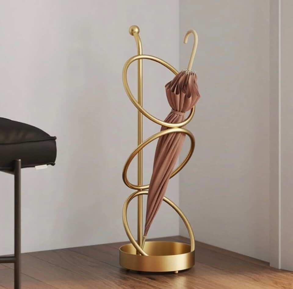 Metal Umbrella Stand At The Entrance, Freestanding Circular Umbrella Holder With Space For Canes And Walking Sticks. Ideal for Hotels, Entryways, Offices, and Hallways,25X10inches (gold)