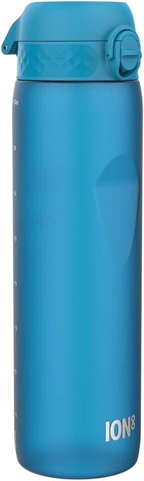 ION8 1 Liter Trinkflasche, 1000ml, Auslaufsicher, Einhandöffnung, Sichere Verriegelung, Spülmaschinenfest, BPA-frei, Tragegriff, Leicht zu Reinigen, Ideal für Sport und Fitnessstudio, Blau