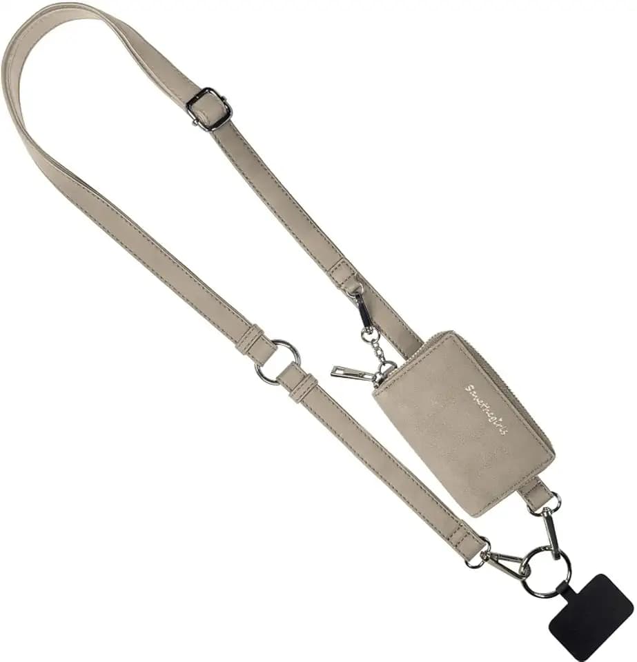 Save the Girls Clip and Go Brushed Vegan Phone Lanyard - Crossbody Phone Case with Pouch, Adjustable and Removable Strap