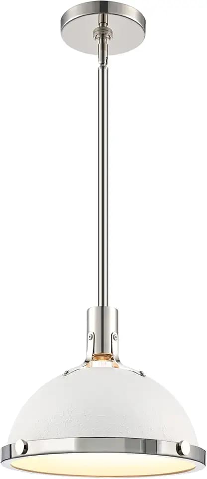 12.7 Inch White and Nickel Modern Pendant Lights, Mid Century Dome Kitchen Island Pendant Lighting, 1-Light Small Ceiling Hanging Light Fixture with Opal Glass Diffuser, Over Sink Table Bar