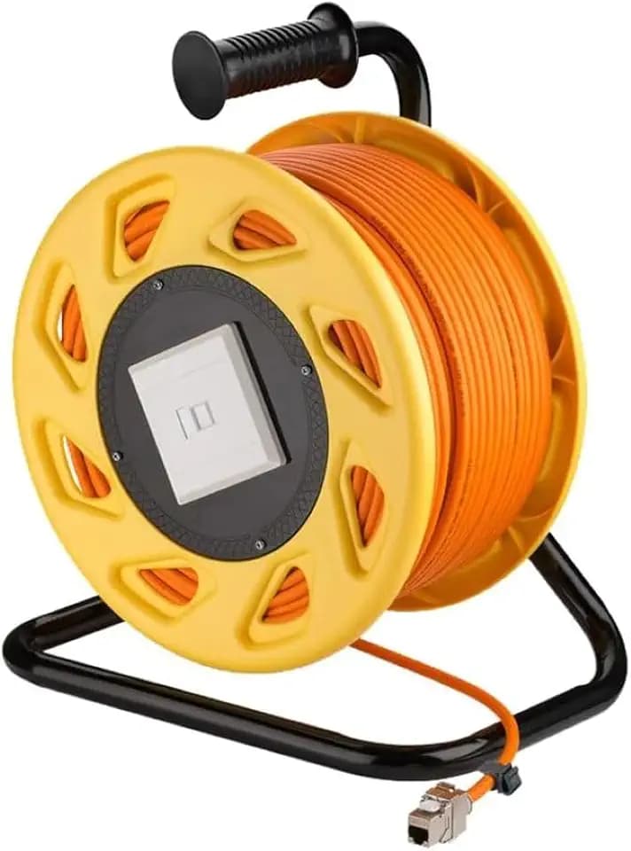 Netzwerk Kabeltrommel 90 m, Cat 7A, RJ45 Keystone Buchse, Outdoor, Orange