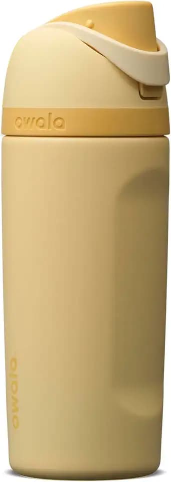 Owala FreeSip Isolierte Edelstahl Trinkflasche mit Strohhalm, 473ml – BPA-frei, optimal für Sport, Fitness, Outdoor und Reisen, Butter Half