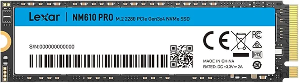 Lexar NM610PRO 1TB SSD, M.2 2280 PCIe Gen3x4 NVMe 1.4 Internal, Up to 3300 MB/s Read, 2600 Writes, Internes 3D NAND Flash Solid State Laufwerk für Laptop, Desktop Computer, PC
