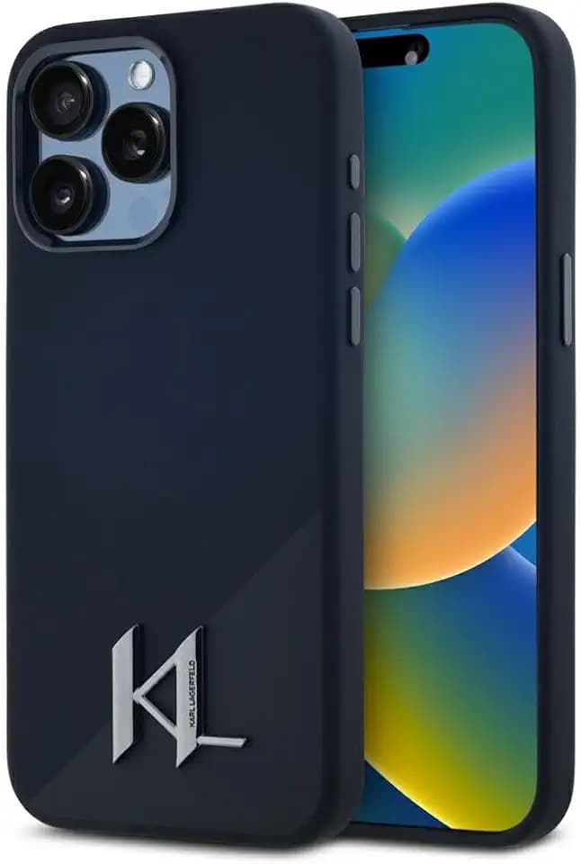 CG MOBILE Karl Lagerfeld Silicone Shadow Metal Initial Hülle für iPhone 15 Pro Max kompatibel mit MagSafe (Schwarz)
