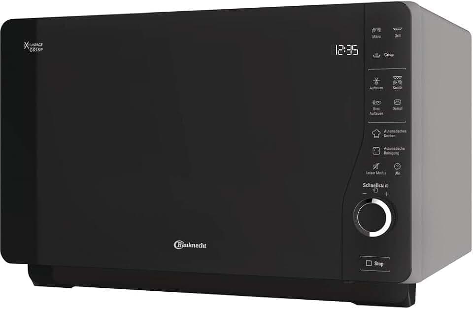 Bauknecht ExtraSpace Crisp MW 427 SL/Kombination Grill und Mikrowelle/Maximale Flexibilität-Ohne Drehteller/ 800 W/ 25 L Garraum/Grill 1000 W/Crisp-Funktion/Dampfgarfunktion/AutoClean, Silber