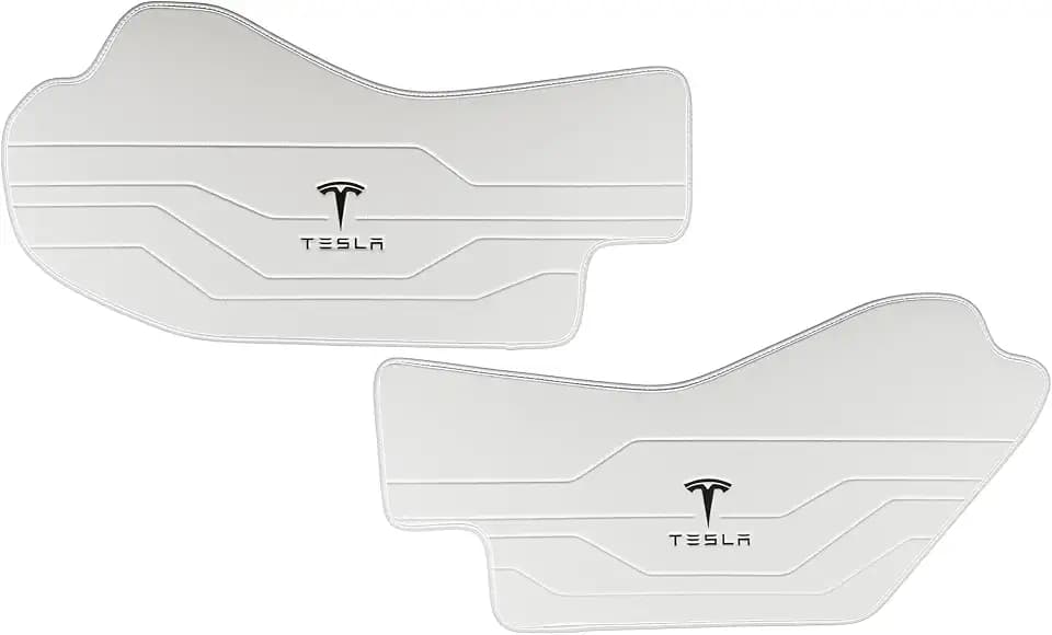 Center Console Leather Side Anti-Kick Mats(2 Pieces) Designed for Tesla Model Y Juniper(2025-2027),Waterproof, Dust Resistant, Front Seat Side Protector Cover White