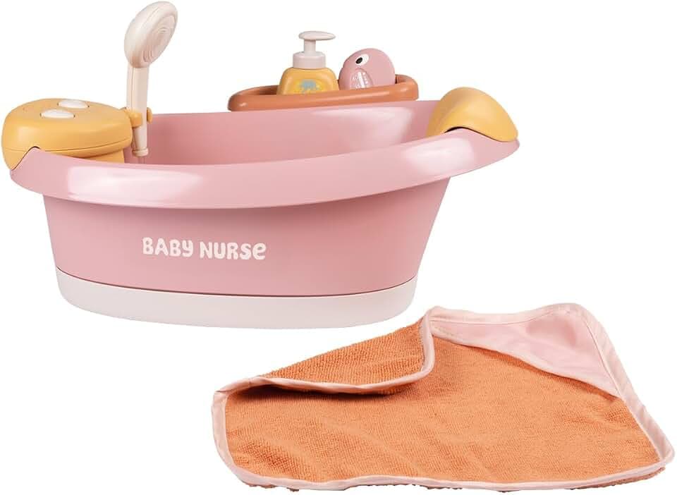 Smoby – Baby Nurse Puppen-Badewanne – Elektronisches Spielmodul mit Wasserstrahlen, LED-Licht, Blasen & Zubehör – Spielzeug für Puppen bis 42 cm (Puppe Nicht enthalten), für Kinder ab 3 Jahren