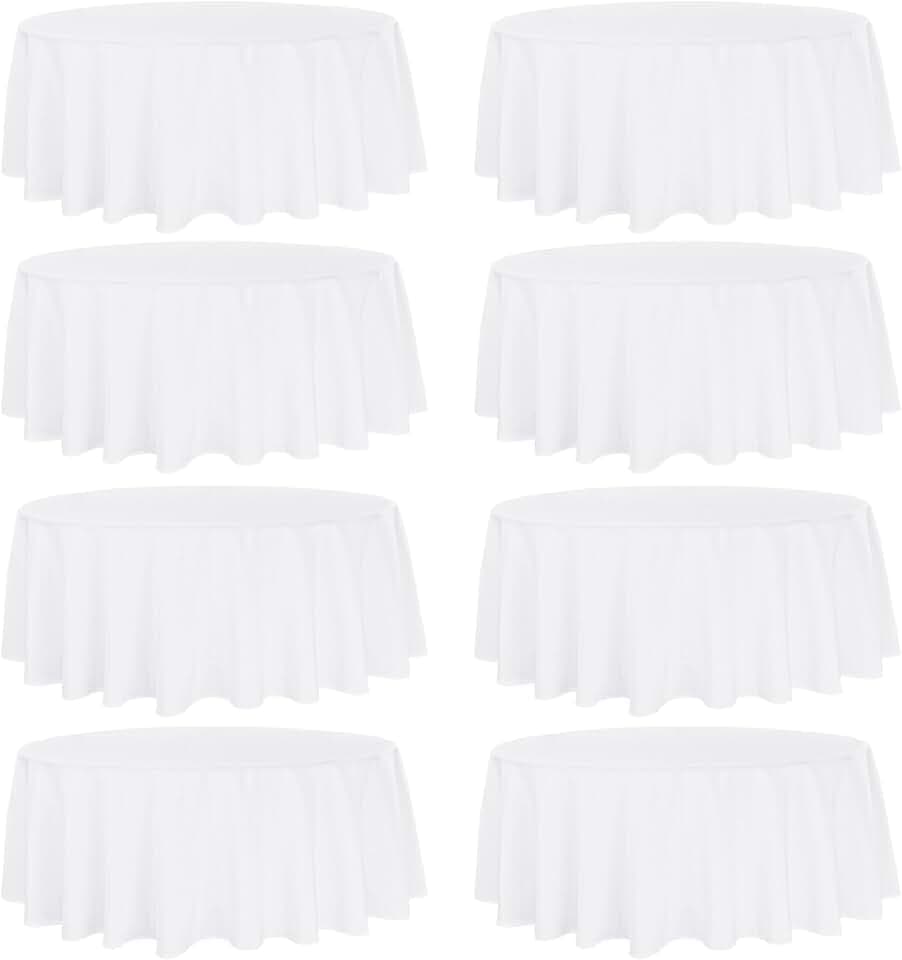 Fivenl 8 Pack Round Tablecloth 70 Inch White Round Table Covers Bulk Washable Polyester Fabric Table Clothes for Wedding Party Reception Banquet Buffet Restaurant (White, 70 Inch)