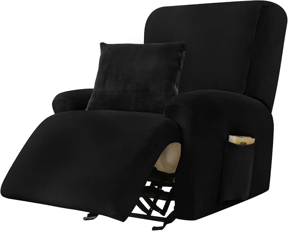 Alishomtll 4-Teilig Sesselschoner 1 Sitzer Sesselbezug mit Taschen Schwarz