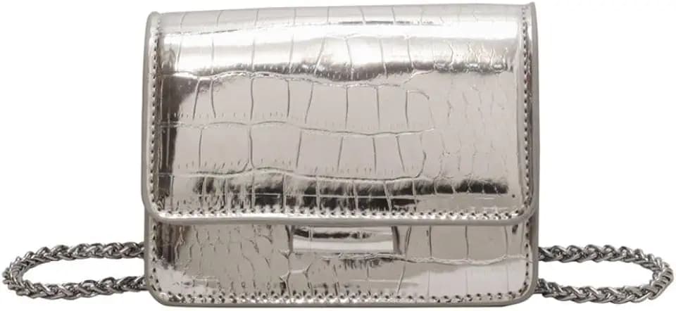 Metallic Evening Mini Silver Purse, Crossbody Bags for Women Y2K Glitter Clutch Handbag for Nightclub Parties
