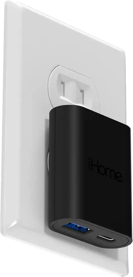 iHome 2-Port 20W Dual Port USB-C and USB-A Wall Charger, Travel Adapter