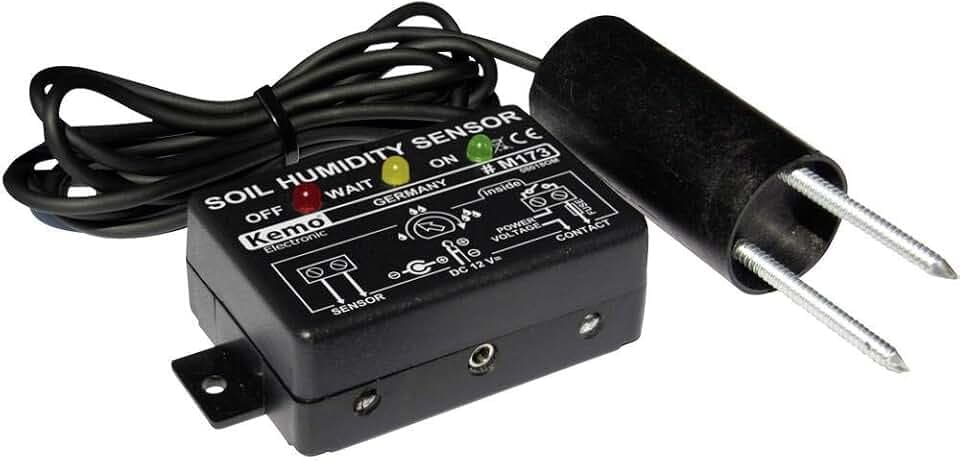 Kemo M173 Bodenfeuchtigkeitssensor 12 V/DC. Mit LED-Anzeige. Potentialfreier Relaiskontakt. Schaltschwelle stufenlos einstellbar