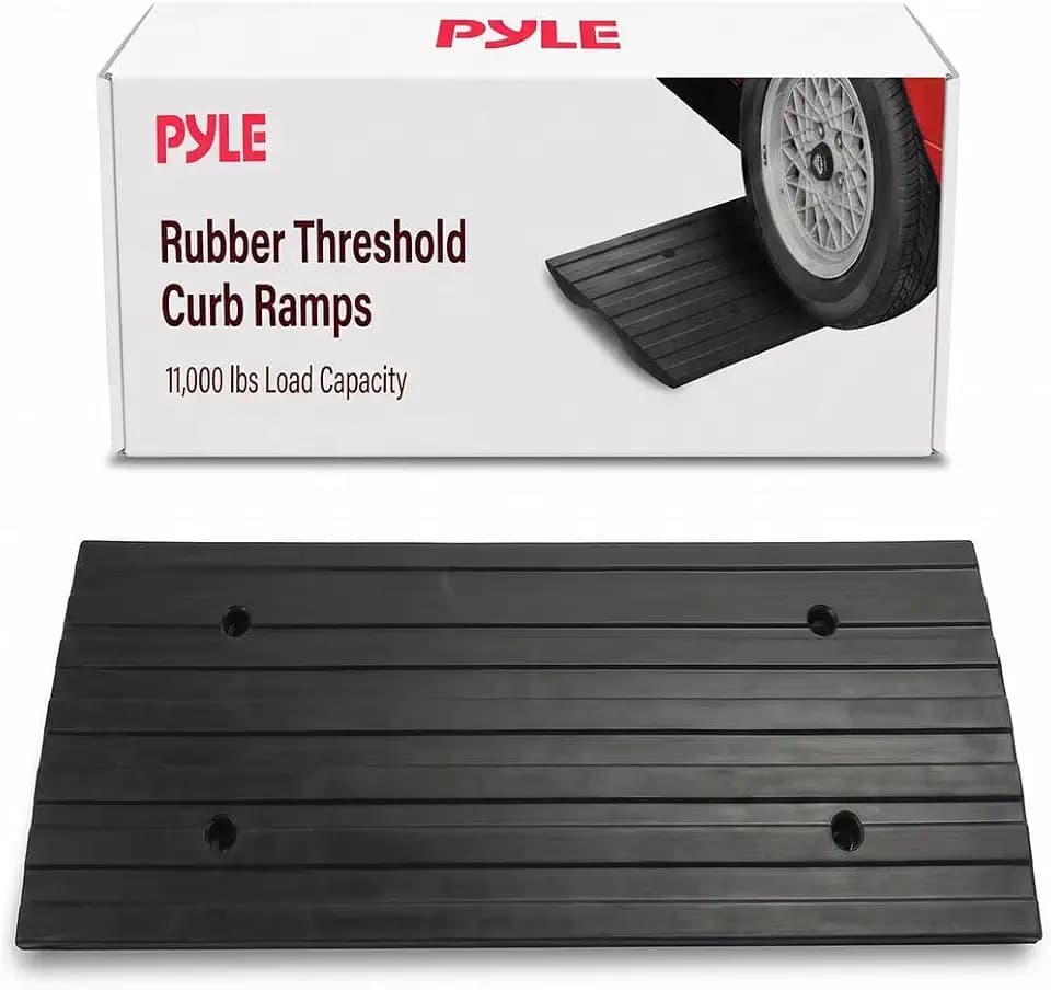 Pyle Car Driveway Curbside Bridge Ramp - Heavy Duty Rubber Threshold Curb Ramp, Used for Loading Dock, Garage, Sidewalk, Truck, Scooter, Bike, Motorcycle, Wheelchair Mobility, Other Vehicle - Pyle