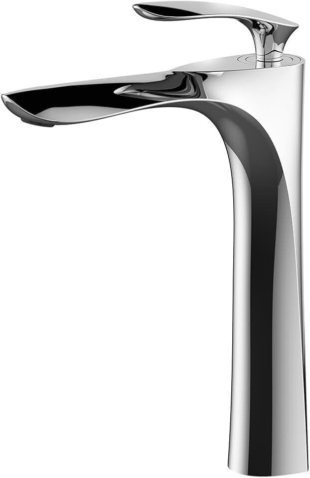 Wasserhahn Bad Silber,Aufsatzwaschbecken Armatur Messing,Modern Bad Wasserhahn Hoch,1 Loch Chrom Single Griff,Modedesign,LK75239Hg