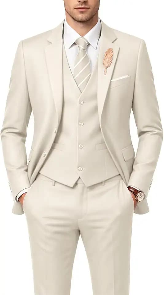Mens Suit 3 Piece Casual Suits Slim Fit Tuxedo Set Jacket Blazer Vest Pant
