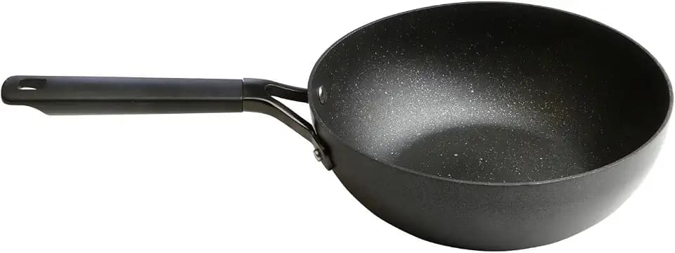 WECOOK! Phat-wok Wok aus geschmiedetem Aluminium 24 cm | 3mm Dicke | QuanTanium Antihaftbeschichtung | 5 Schichten | Vollinduktion | Geeignet für Induktion, Ceran, Gas und Ofen | Schwarze Farbe