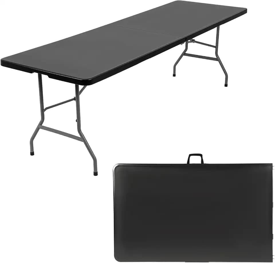FDW | 8FT Folding Table | Black | Portable Plastic Table