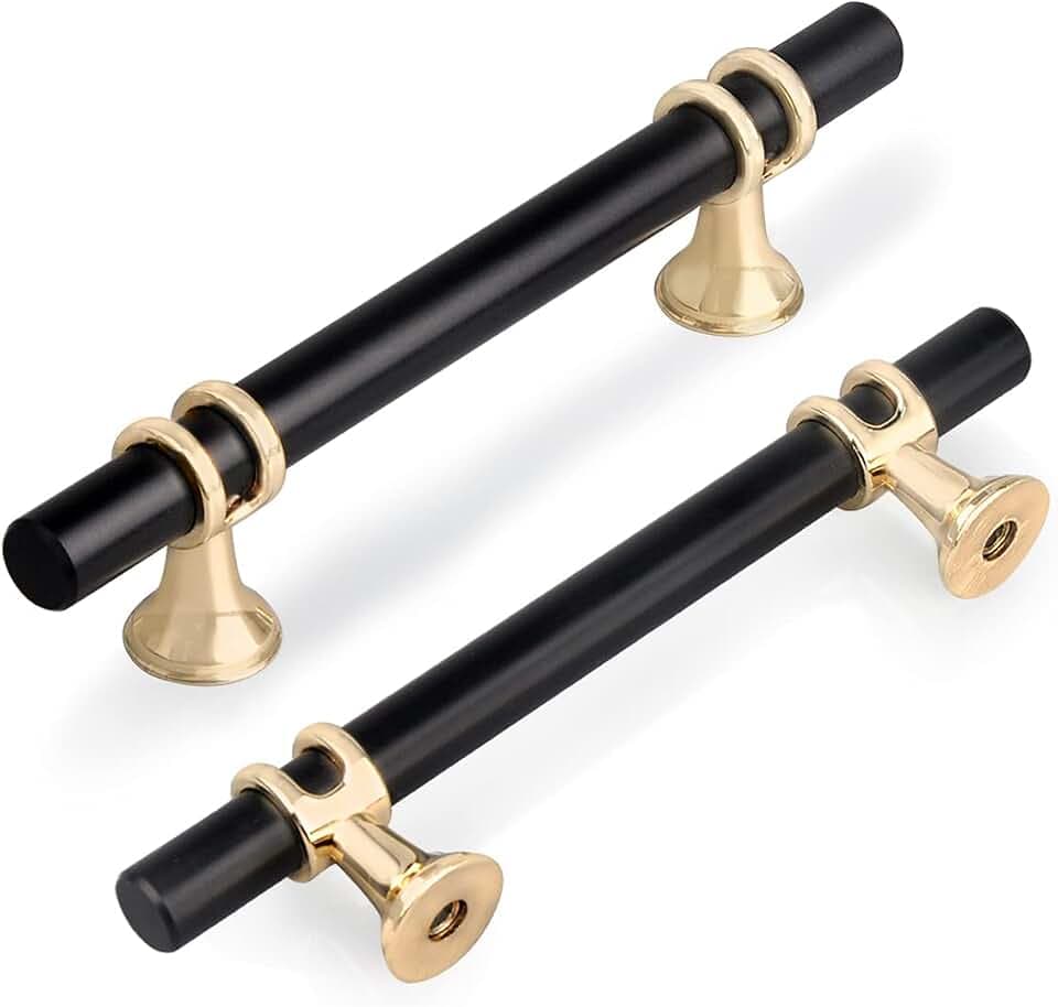 6 Stück T-förmige Möbelgriffe in Schwarzgold, 96 mm Lochabstand