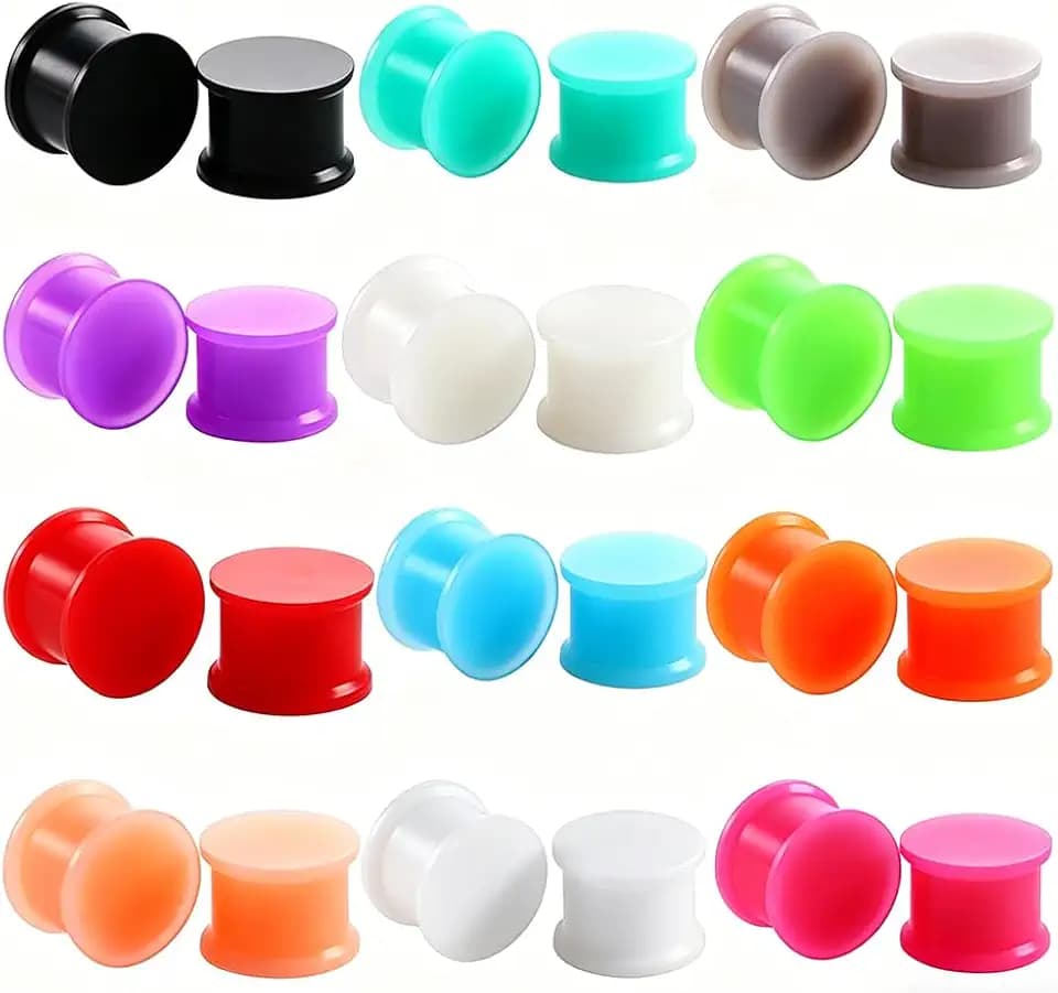 Stuppendux 24PCS Silicone Flexible Ear Tunnels Gauges Plugs Stretchers Expander Double Flared Flesh Tunnels Ear Piercing Jewelry