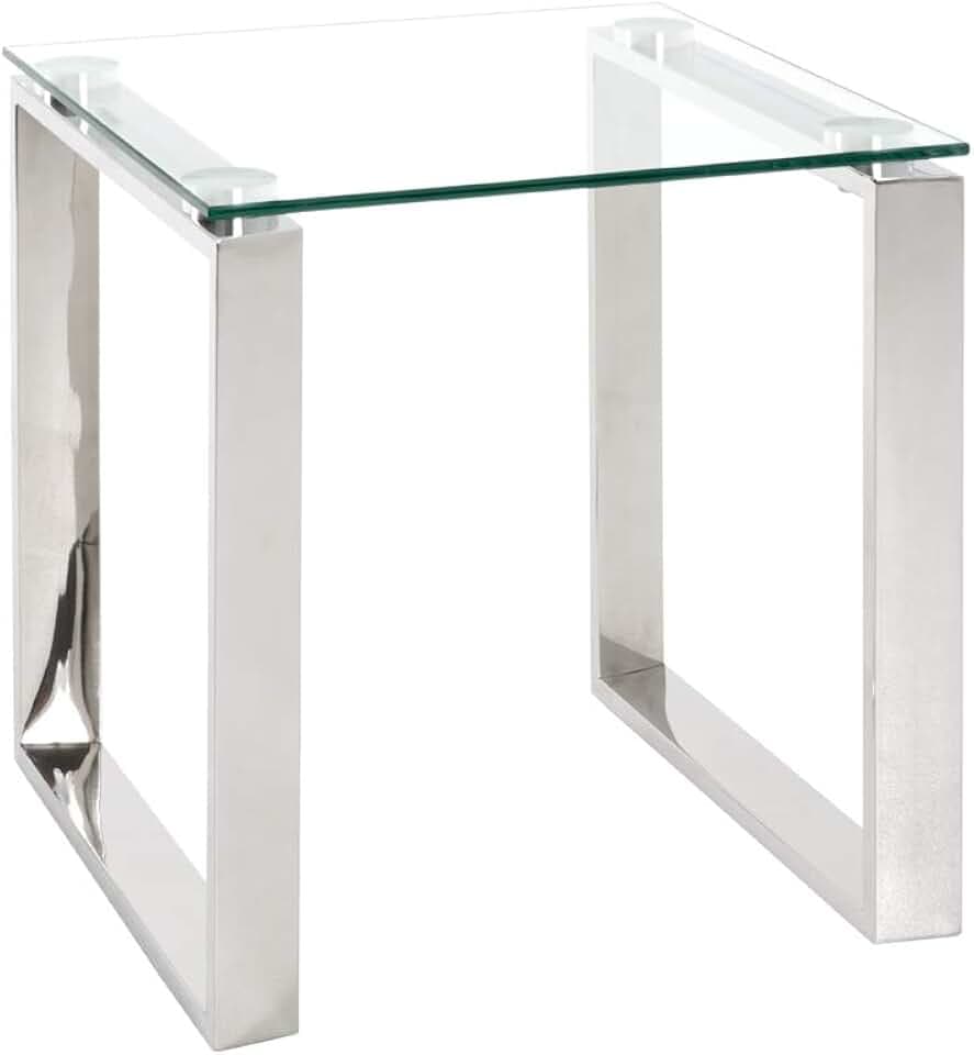 HAKU Beistelltisch Edelstahl Klarglas Platte Sofatisch mit Sicherheitsglas 8 mm Couchtisch - Maße: B 42 x H 45 x T 42 cm; Style: Modern