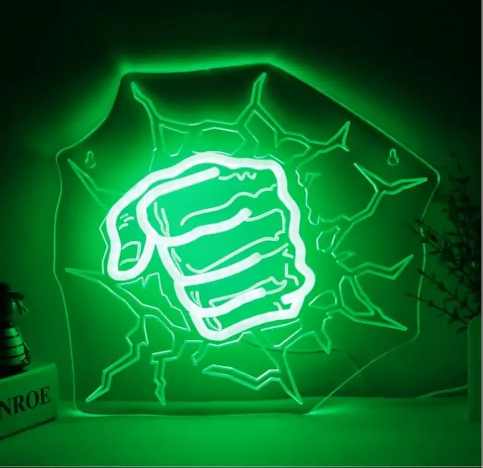Comics Green Fist Neon Sign for Wall Decor, Animated Movie Neon Light with Dimmer Switch for Business, USB Power LED Neon Lights for Bedroom Party Man Cave Bar Club Game Room