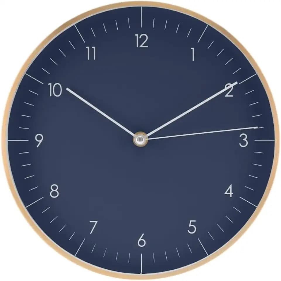 LUUK LIFESTYLE Modern Silent Quartz Wall Clock, 10in, Dark Blue & Gold