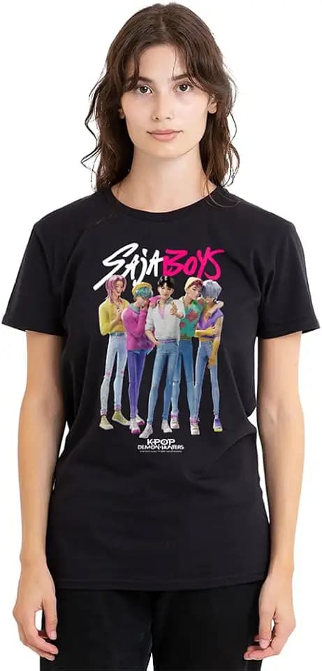 KPop Demon Hunters Damen Kpop Demon Hunters Saja Boys Boy Band Ladies T Shirt, Black T-Shirt (1er Pack)