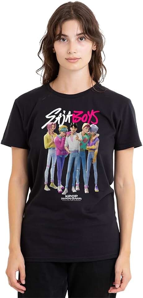 KPop Demon Hunters Damen Kpop Demon Hunters Saja Boys Boy Band Ladies T Shirt, Black T-Shirt (1er Pack)