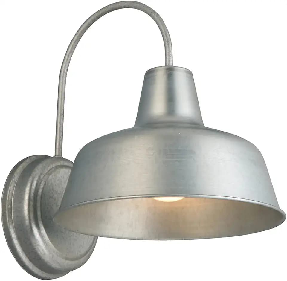 Design House Mason Farmhouse Gooseneck Barn Light, Outdoor Exterior Porch or Patio Wall Light Fixture, Galvanized Gray Paint, 10 Inch Diameter, 1-Pack, 579383