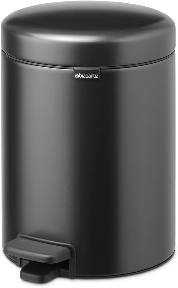 Brabantia NewIcon Kleiner Mülleimer für das Bad mit Deckel, 5 l | Geruchsdichter Treteimer mit herausnehmbarem Inneneimer für Bad, Toilette oder kleine Räume | Confident Grey