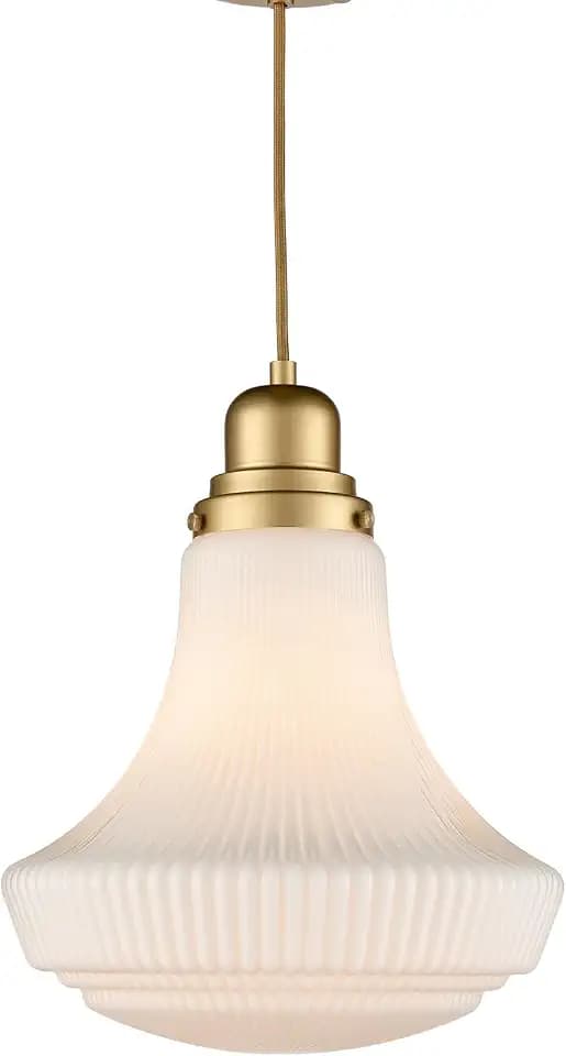 CLAXY Modern Gold Pendant Light Milky Ribbed Glass Kitchen Light