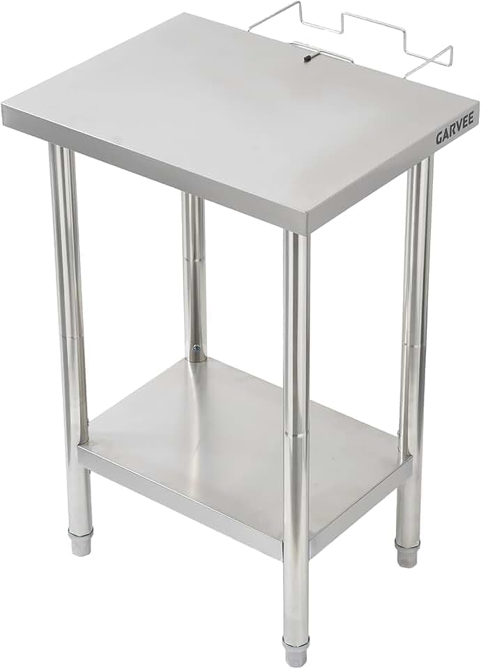Garvee Stainless Steel Straight Edge Work Table 24 inch Double Layer with Garbage Shelf, Heavy Duty Commercial Prep Table, 24x18x35 inch, 0.7mm Thick
