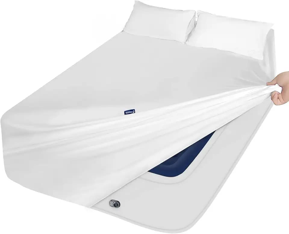 Queen Sheet Sets Air Mattress, Extra Deep Pocket White 3Pcs -No Flat Sheet