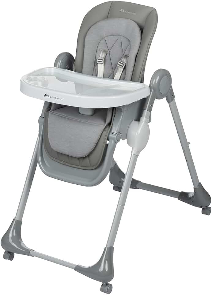 Bebeconfort Olea, Babyhochstuhl, 0–3 Jahre, 0–15 kg, verstellbarer Hochstuhl, 9 Höhen & 3 Liegepositionen, gut zu reinigen, leicht bewegbar mit 4 schwenkbaren Rädern, zusammenklappbar, Tinted Grey