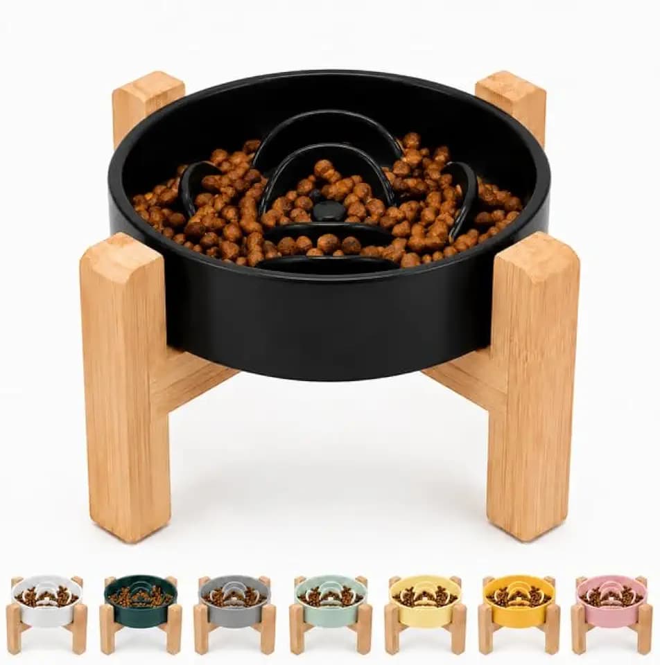 Petygooing 8.66 in Dog Bowl Ceramic Slow Feeder for Medium Large Dogs,Elevated/Raised Slow Feeding Dog Food Water Dish Heavy Weighted,Puzzle Eating Bowl Modern Maze (Black, 8.26in)