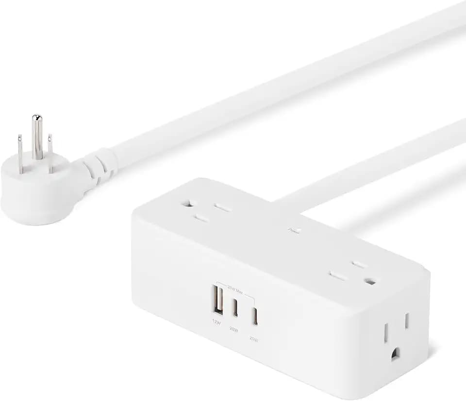 Amazon Basics Power Strip with 4 AC Outlets, 20W USB C Fast Charging, 2 USB C, 1 USB A Port, 5 ft Extension Cord, Home, Office, Travel, TUV Listed