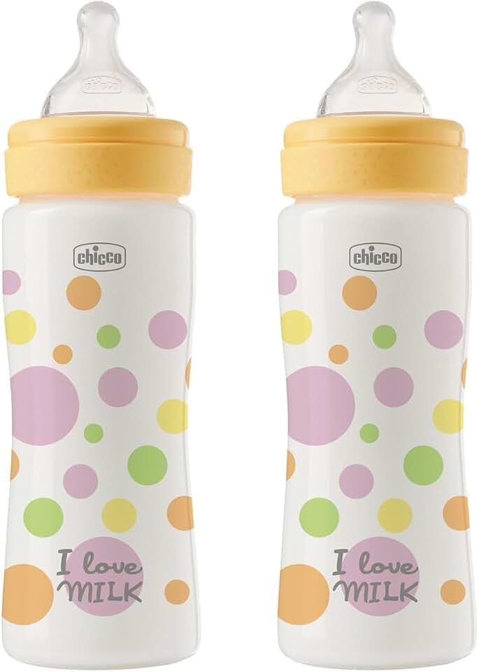 Chicco Set mit 2 Perfect Easy Fast Flow Flaschen, Anti-Colic Bibern, reduziert Aufstoßen und Reizbarkeit, 330ml Plastikflasche, Geschenkset, Sparpaket, 4 Monate+, Baby