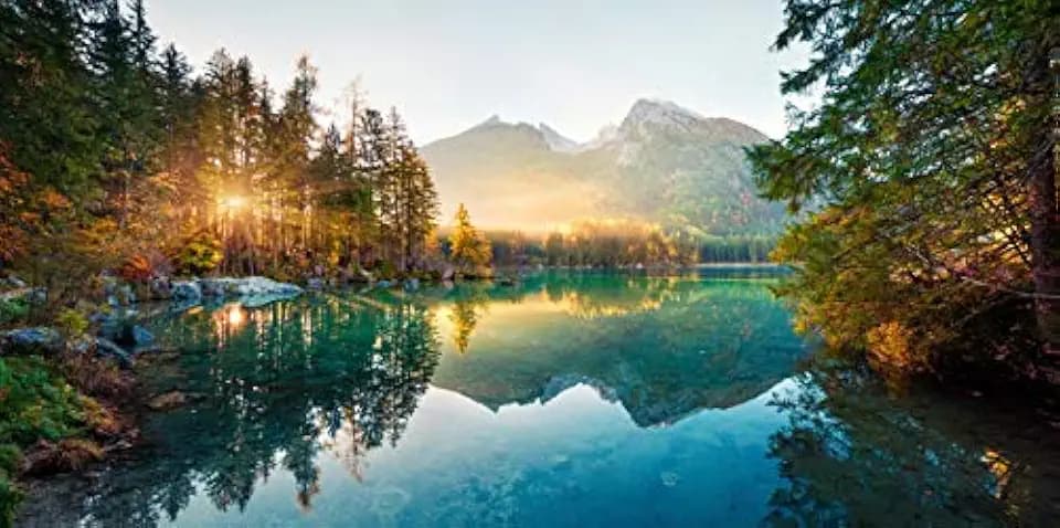 Yeele 12x6ft Autumn Sunrise Lake Backdrop Beautiful Nature Scenery Blue Lake Mountain Forest Landscape Photography Background for Kids Adults Holiday Vacation Portrait Photo Studio Props Vinyl
