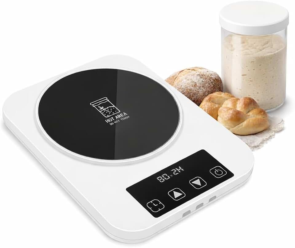 Sourdough Starter Warmer with Memory Function– 1°F Precision Temperature Control (70–100°F), Auto On/Off, 12-Hour Timer, Fits Sourdough Starter Jars Up to 40oz,Christmas gift for Home Baking Lover