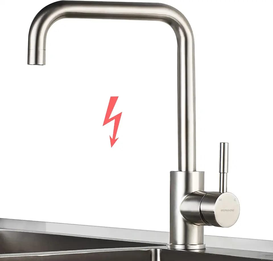 BONADE Niederdruck Armatur Küche Edelstahl, Küchenarmatur Niederdruck 360° Drehung, Spültischarmatur Mischbatterie Einhandmischer für Küche, Wasserhahn Küche Niederdruck 3 Anschlüsse an den Boiler