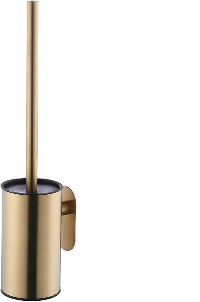 WC-Bürste und Halter aus Edelstahl, Wandmontage, selbstklebend, Langer Griff, ohne Bohren, Robustes Badezimmer-Reinigungswerkzeug mit Abnehmbarer Kunststoffbürste, gebürstetes Gold